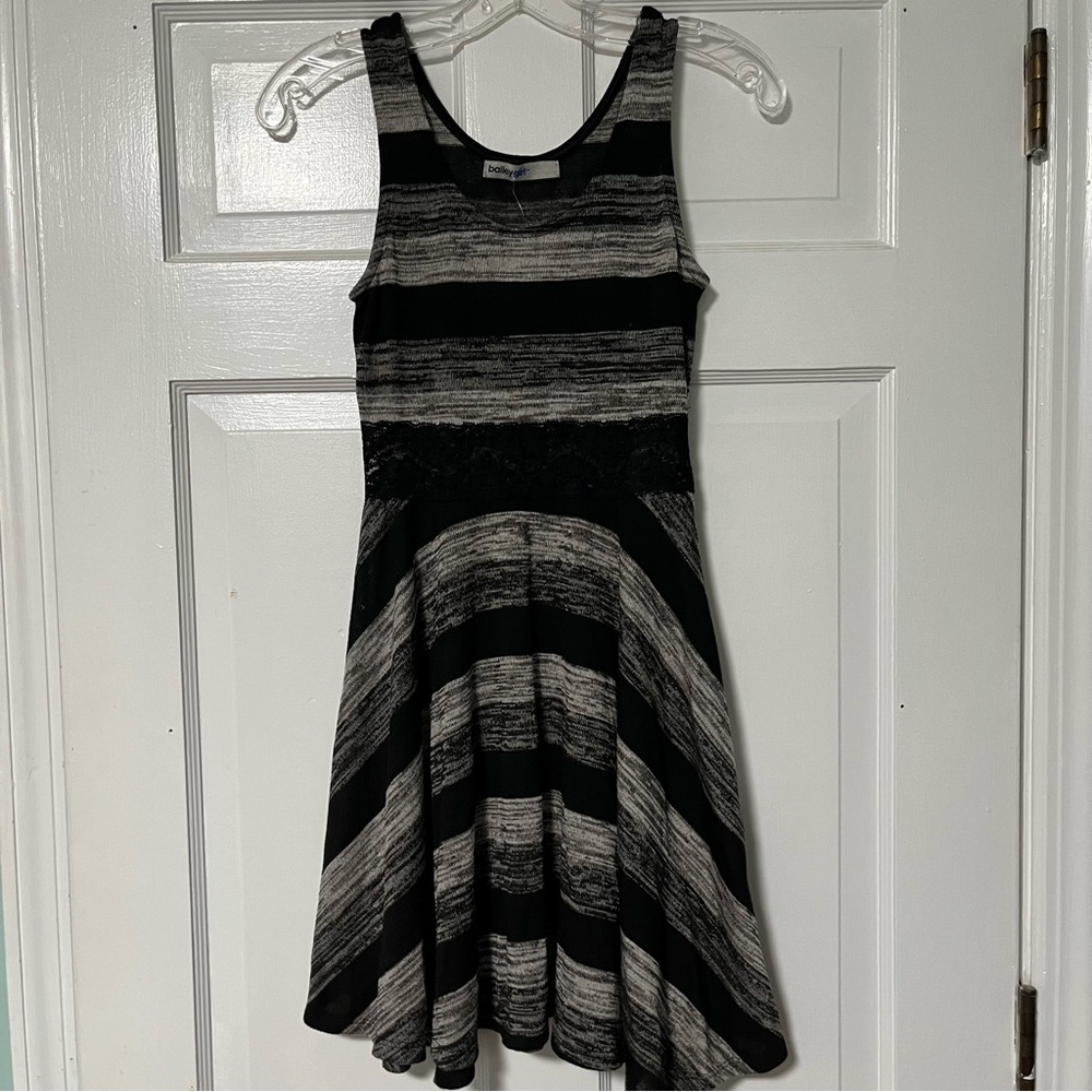 Bailey Girl Stylish knit sleeveless Dress with Black and Gray Stripes